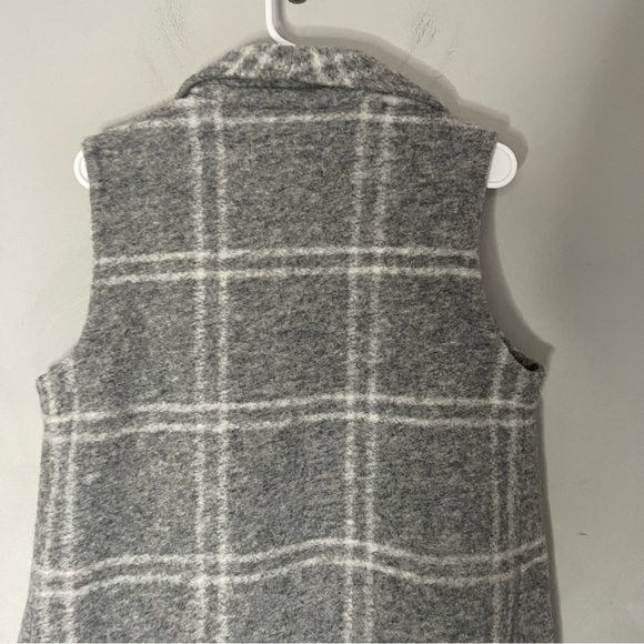 Rachel Zoe Boiled Wool Long Lapel Vest Windowpane Plaid Grey White Long Sz M - Picture 7 of 7